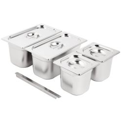 Vogue Stainless Steel Gastronorm Pan Set 2x 1/3 2 x 1/6 with Lids Vogue Stainless Steel Gastronorm Pan Set 2x 1/3 2 x 1/6 with Lids