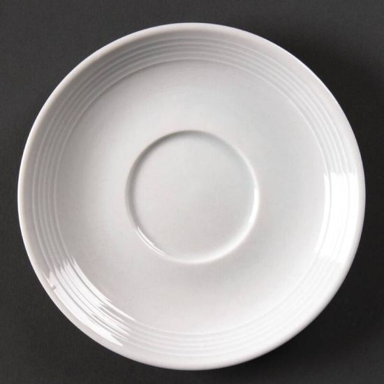 Olympia Linear Stacking Tea Cup Saucers Box of 12 URO U085 Olympia Linear Stacking Tea Cup Saucers Box of 12 URO U085