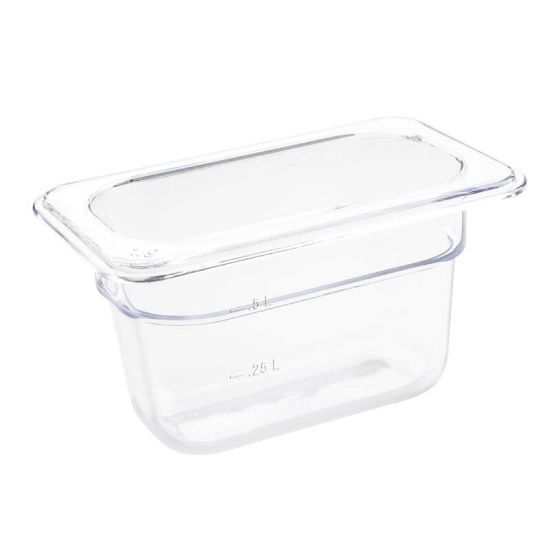 Vogue Polycarbonate 1/9 Gastronorm Container 100mm Clear URO U243 Vogue Polycarbonate 1/9 Gastronorm Container 100mm Clear URO U243