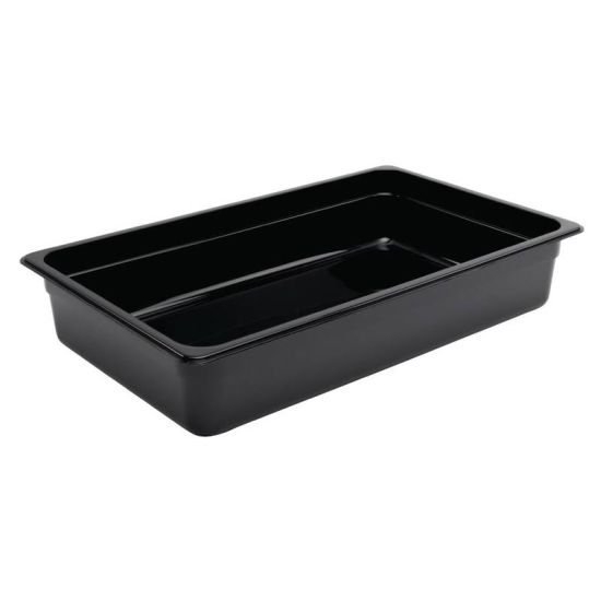 Vogue Polycarbonate 1/1 Gastronorm Container 100mm Black URO U455 Vogue Polycarbonate 1/1 Gastronorm Container 100mm Black URO U455