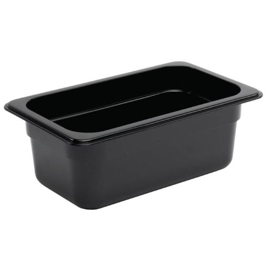 Vogue Polycarbonate 1/4 Gastronorm Container 100mm Black URO U467 Vogue Polycarbonate 1/4 Gastronorm Container 100mm Black URO U467