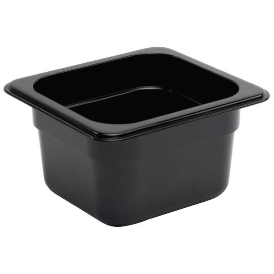 Vogue Polycarbonate 1/6 Gastronorm Container 100mm Black URO U470 Vogue Polycarbonate 1/6 Gastronorm Container 100mm Black URO U470
