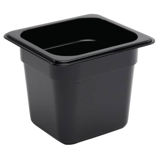 Vogue Polycarbonate 1/6 Gastronorm Container 150mm Black URO U471 Vogue Polycarbonate 1/6 Gastronorm Container 150mm Black URO U471