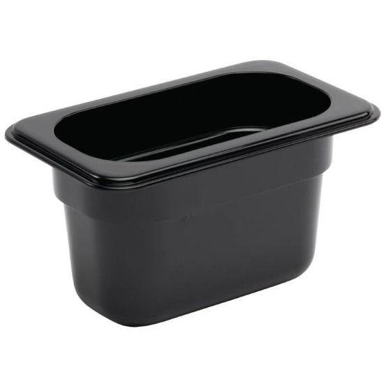 Vogue Polycarbonate 1/9 Gastronorm Container 100mm Black URO U473 Vogue Polycarbonate 1/9 Gastronorm Container 100mm Black URO U473