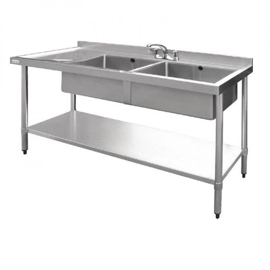 Vogue Stainless Steel Sink Double Bowl With Left Hand Drainer 1500mm URO U906