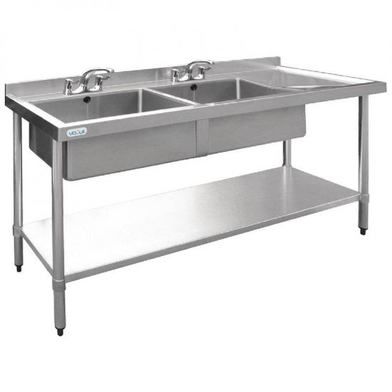 Vogue Stainless Steel Sink Double Bowl With Right Hand Drainer 1800mm URO U908