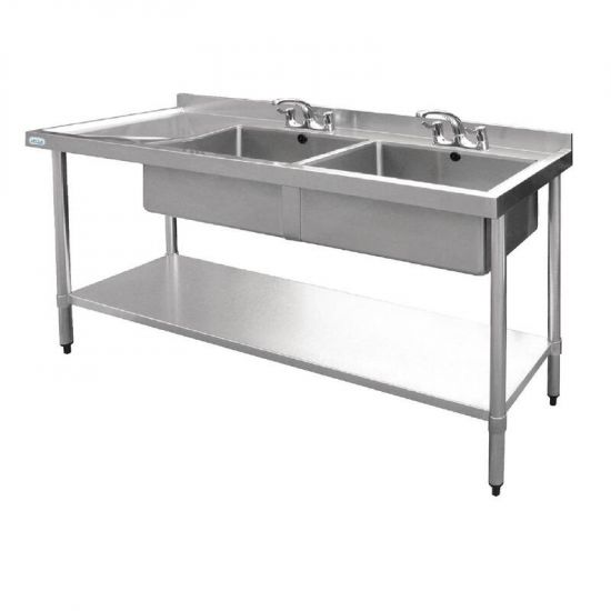 Vogue Stainless Steel Sink Double Bowl With Left Hand Drainer 1800mm URO U909