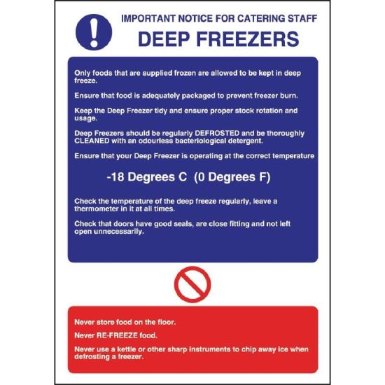 Vogue Deep Freezer Guidelines Sign URO W195 Vogue Deep Freezer Guidelines Sign URO W195