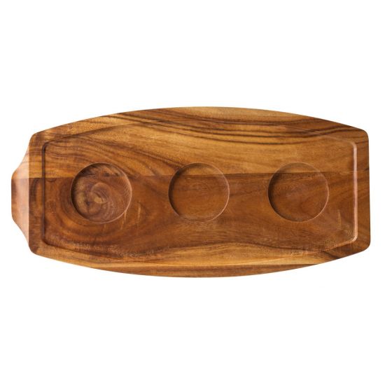 Acacia Wood Board 11.5 X 5.5 Inch (29 X 14cm) - Sides: 3 Well Dia 4.75cm / Lipped Box Of 6 UTT JMP934-000000-B01006