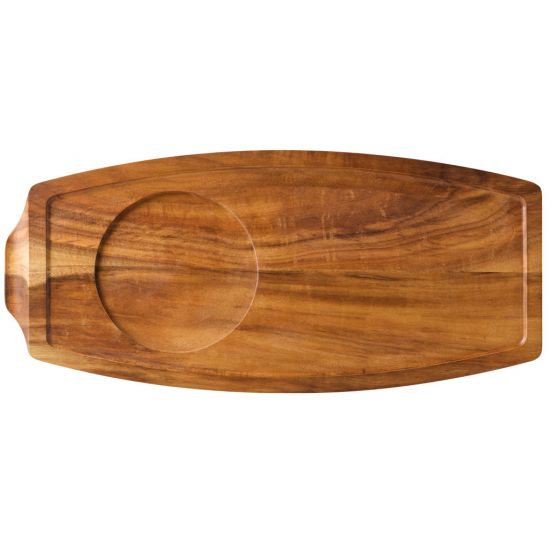 Acacia Wood Board 13.5x6.25 Inch (34x15.5cm) - Sides: 2 Wells Dia 10cm / 1 Well Dia 10cm Box Of 6 UTT JMP935-000000-B01006